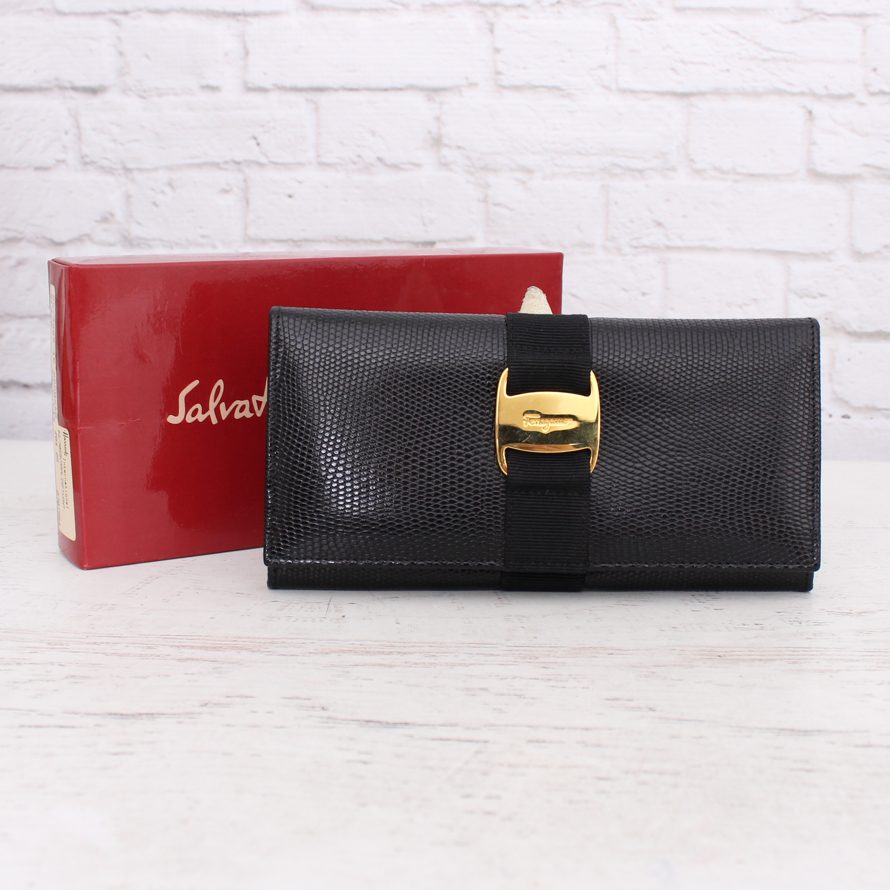 Ferragamo Lizard-Embossed Bifold