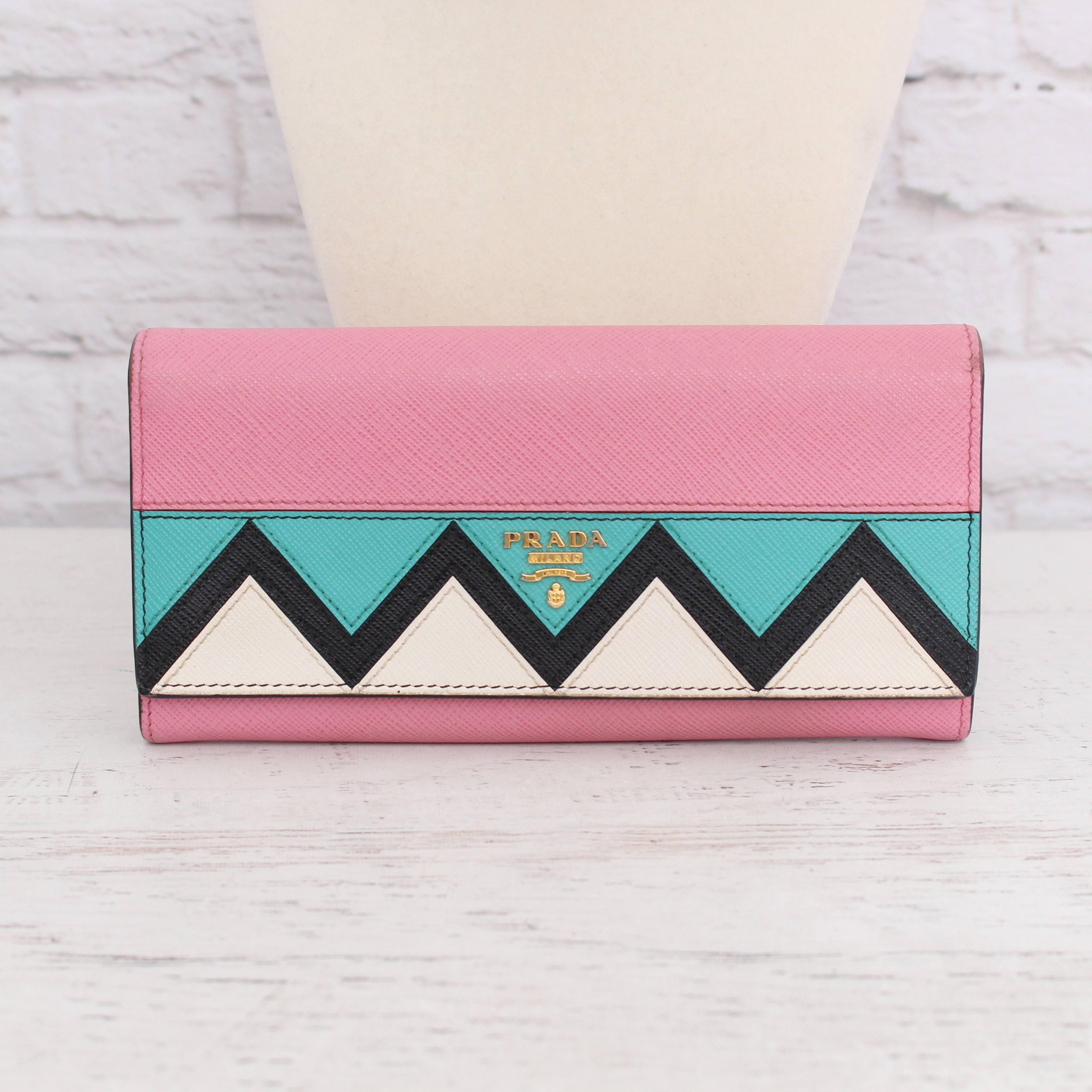 Prada Chevron Print Saffiano Bifold