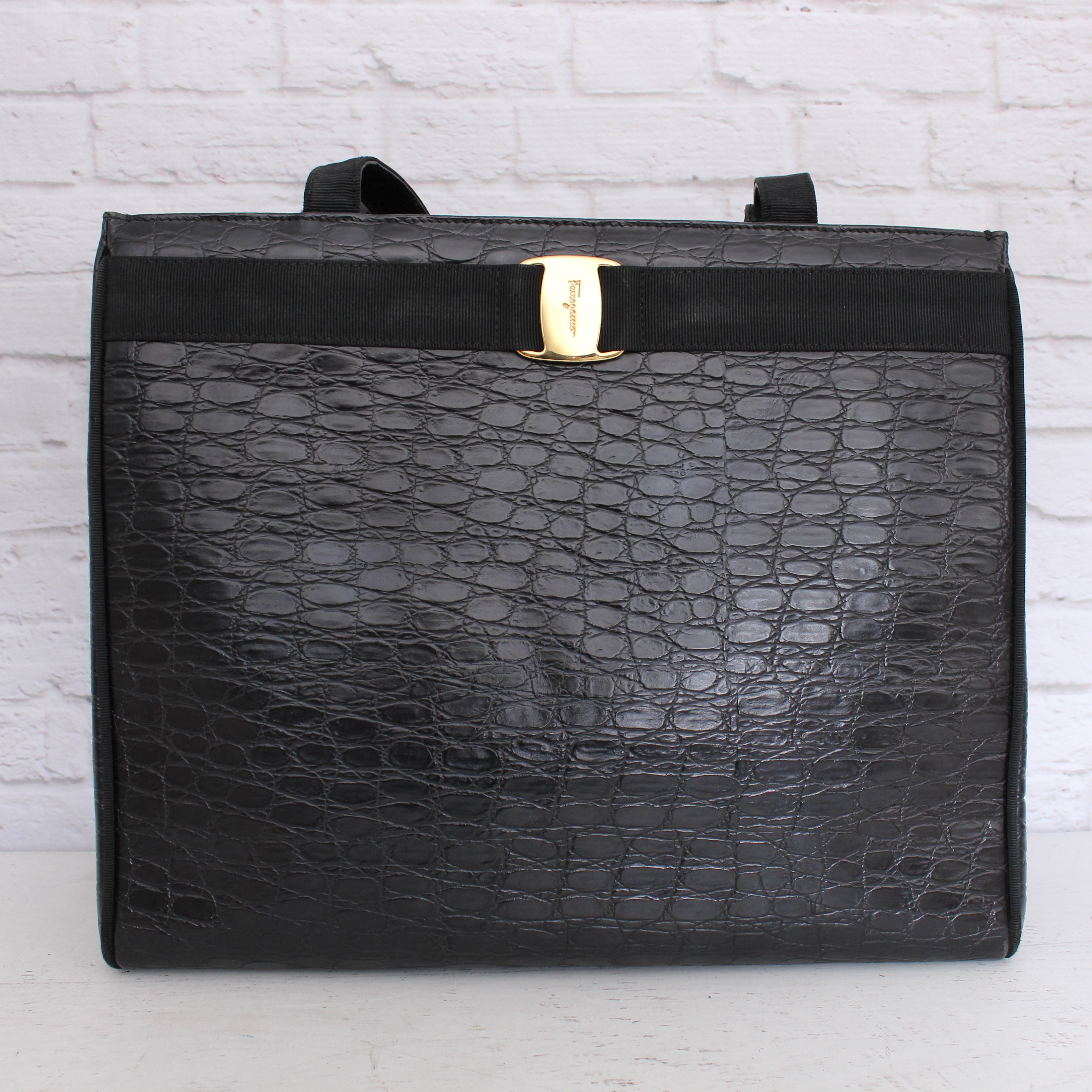 Ferragamo Vara Crocodile Embossed Tote