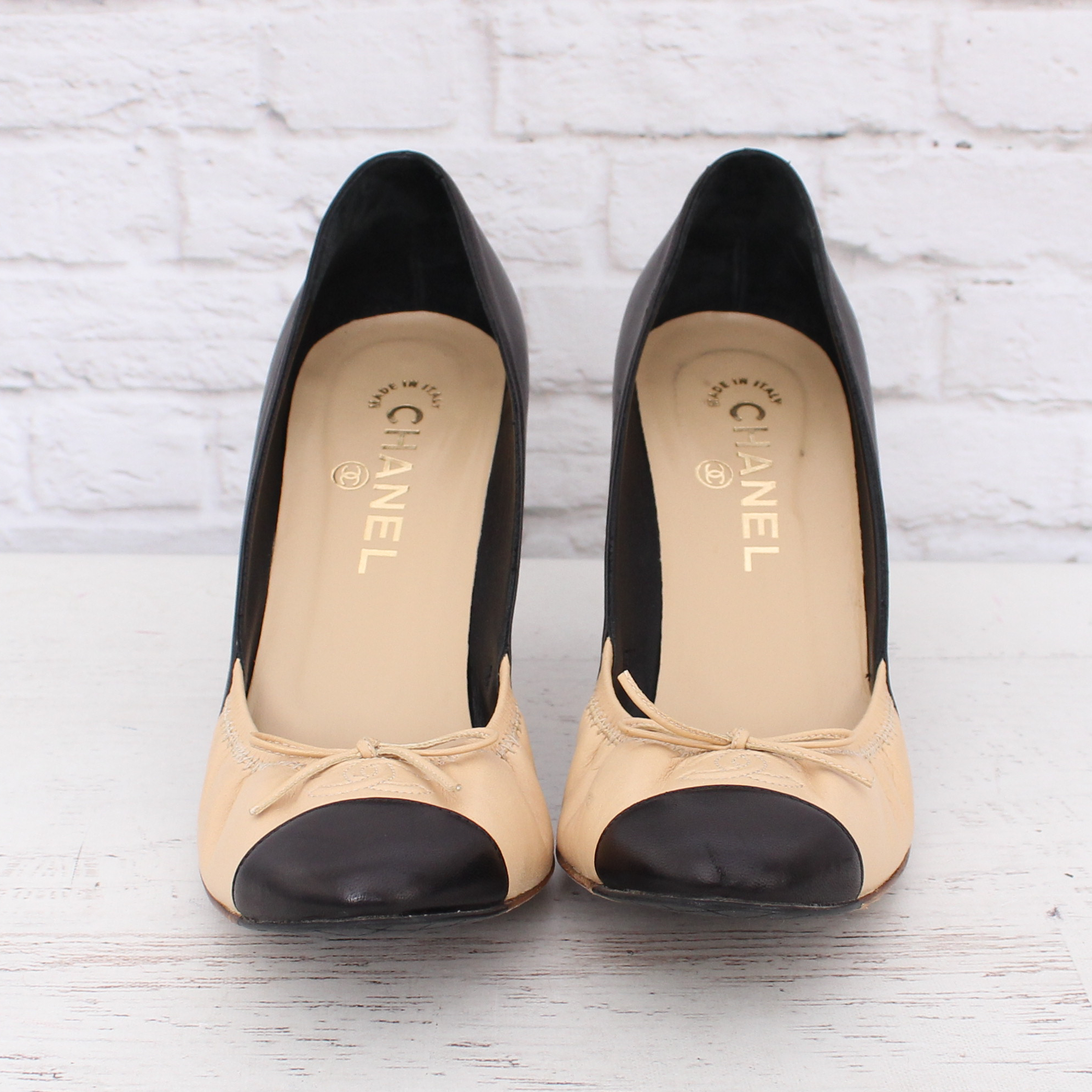 Chanel CC Cap-Toe Leather Pumps