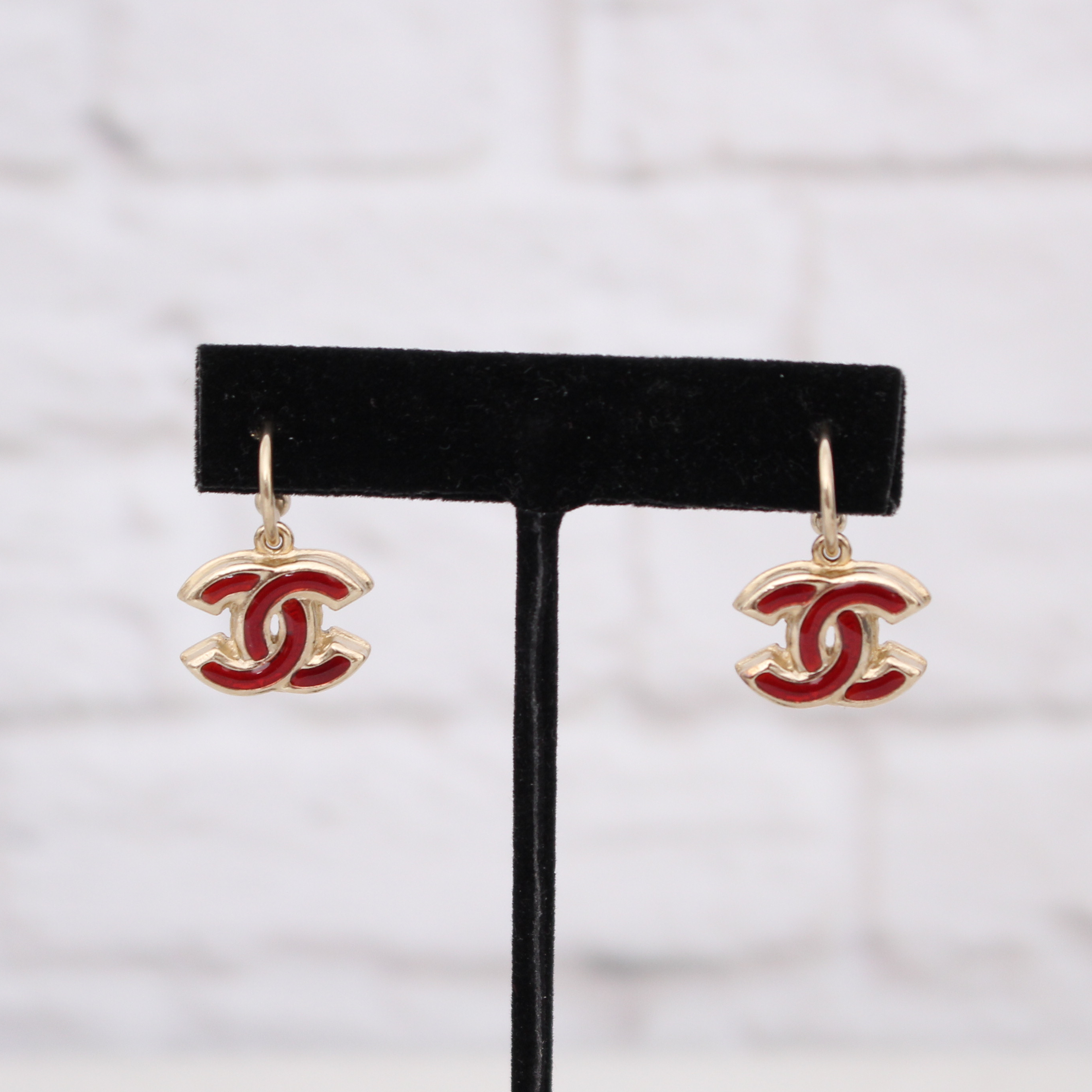 Chanel CC Drop Hoop with Red Enamel